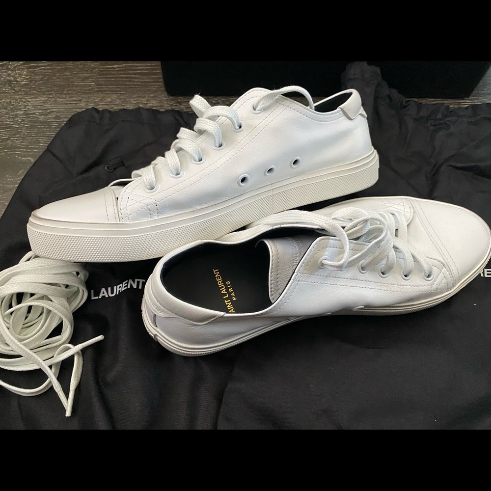 Saint Laurent White Low Top Sneakers (Worn-Look)